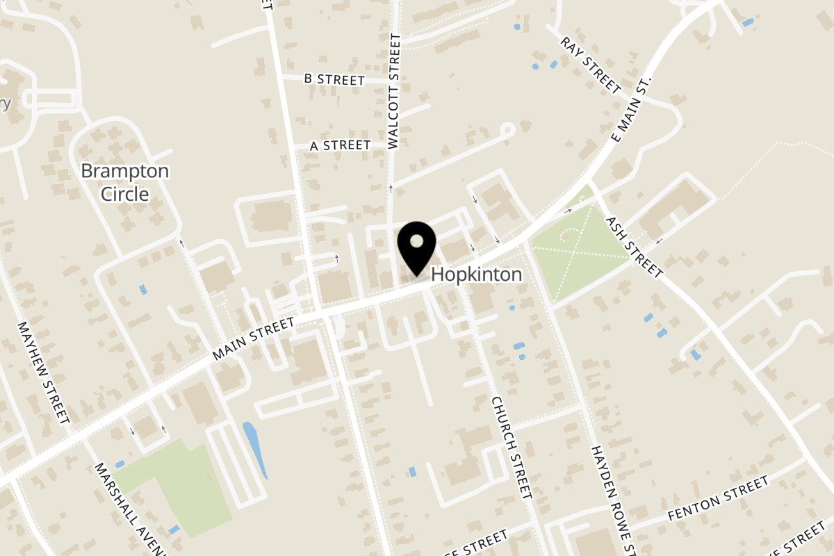 Map showing the location of Orale Mexican Restaurant on 22 Main St in Hopkinton